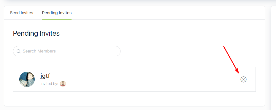 Remove an invitation with the x button