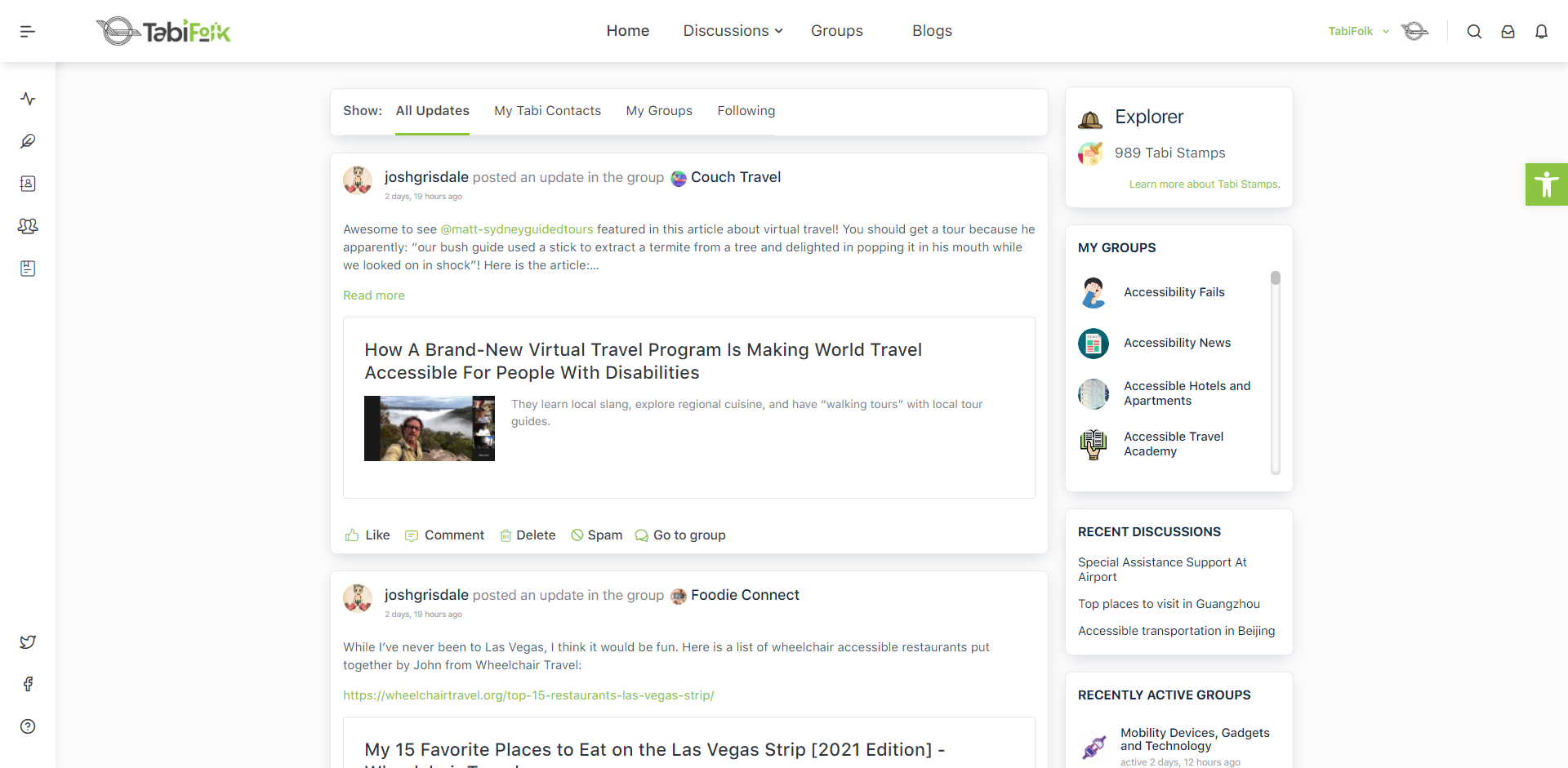 The Member's Home page