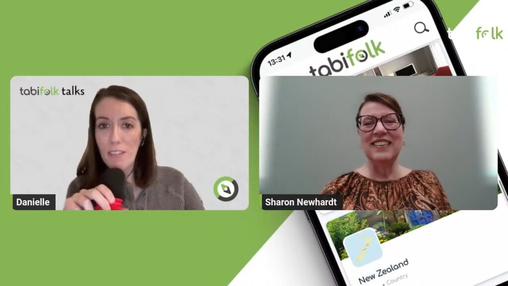 A virtual talk show with Danielle and Sharon Newhardt on "tabifolk talks," featuring a travel-related discussion about Morgan's Wonderland